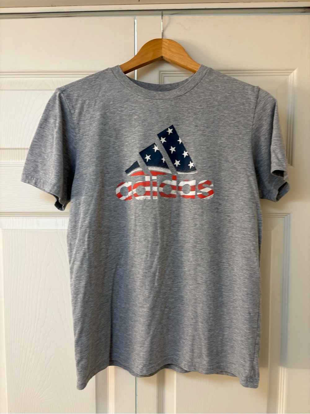 Adidas Boys Gray Crewneck T-Shirt with American Flag Logo